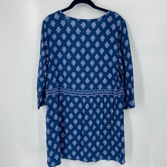 J. Jill Tunic Blouse Women's Size M Blue Floral Mixed Print Bohemian - Picture 8 of 14